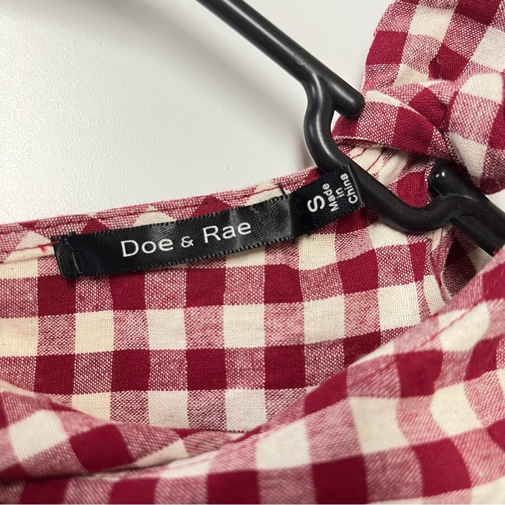 DOE & RAE Red and White Gingham Checked Cold Shoulder Butterfly Sleeve Blouse - Picture 15 of 17